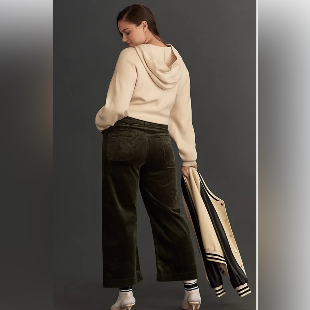 Beautiful Anthropologie X Maeve The Colette Cropped Wide-Leg Corduroy Pants Moss